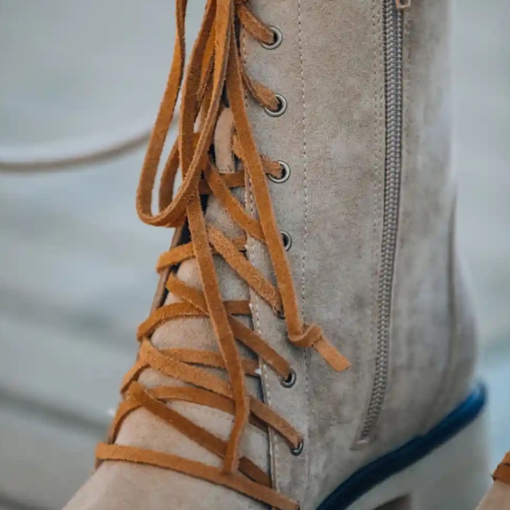 NWT Oasis Society Vegan Leather Suede Tan Lace Up Boots - Picture 6 of 6